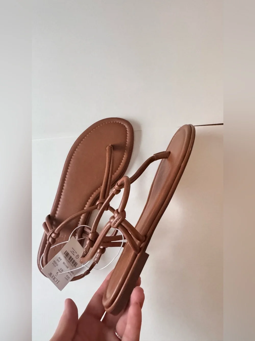 J. Crew factory Brown Leather Knotted T-Strap Sandals